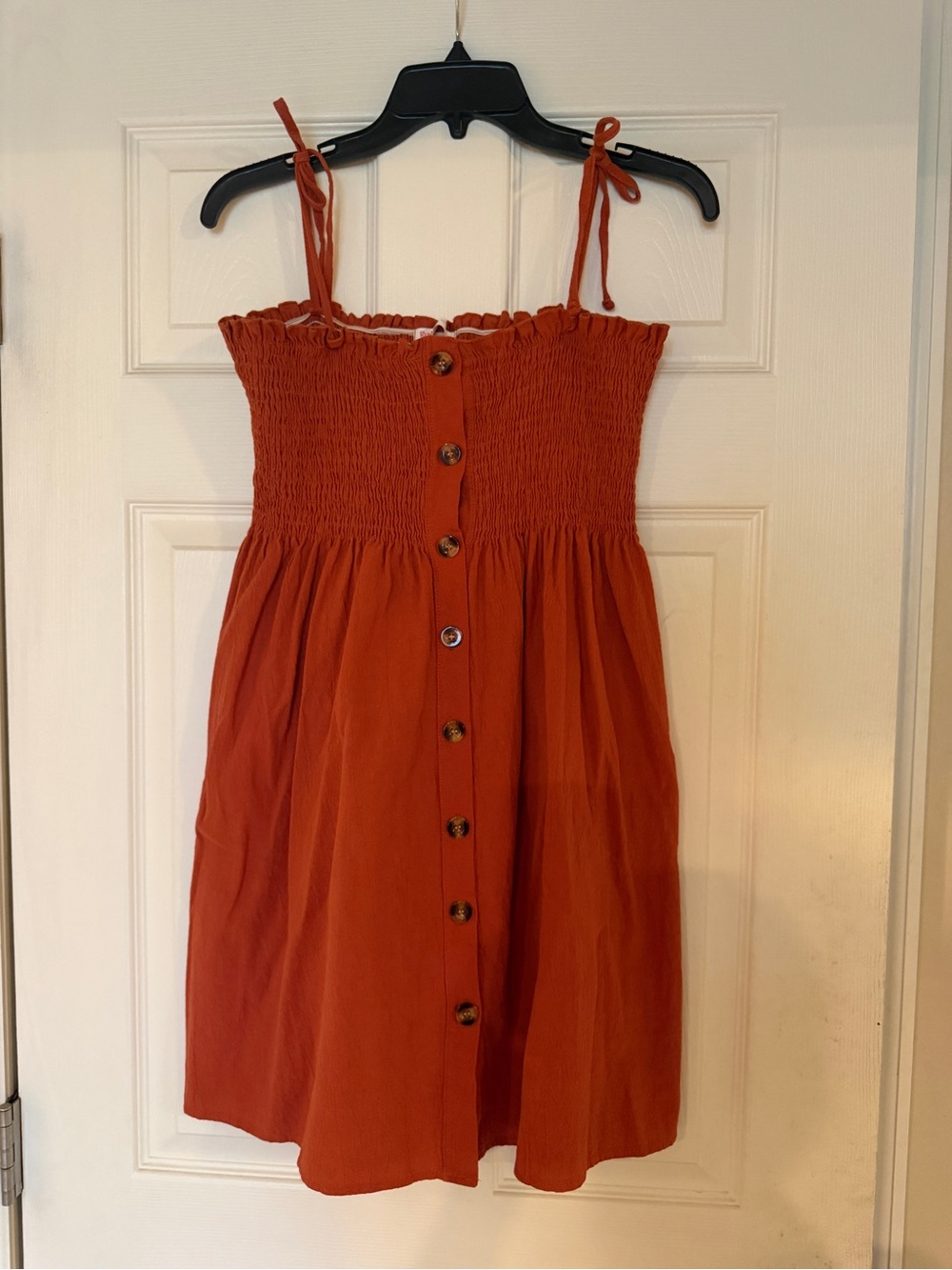 ROMWE Rust-Orange Smocked Button-Front Mini Dress